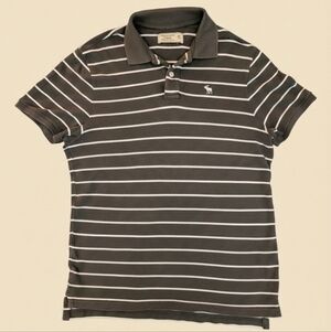 Abercrombie & Fitch Men's Polo - Dark Gray and White Stripes